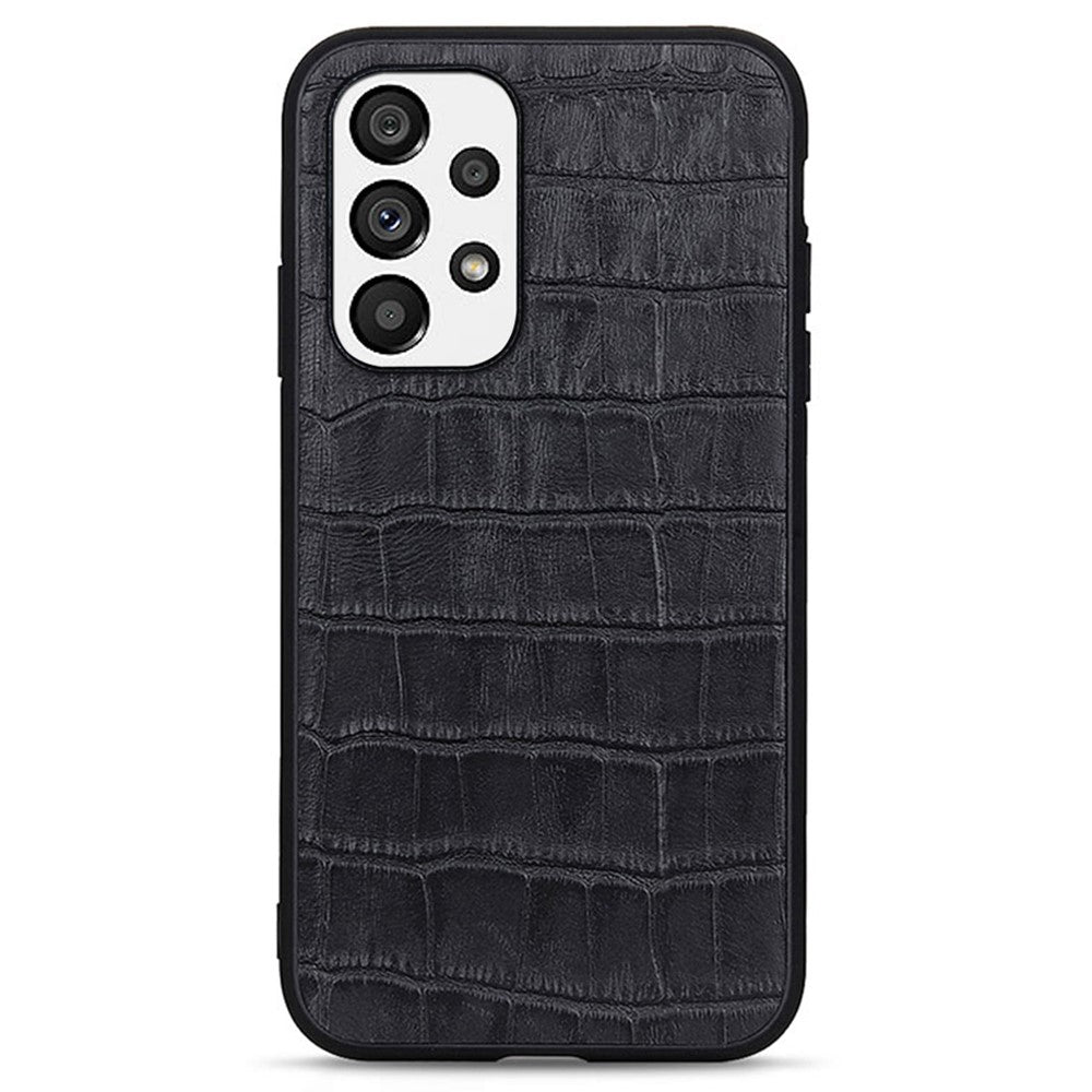 For Samsung Galaxy A73 5G Crocodile Texture Genuine Leather Coating Cover Hybrid PC + TPU Inner Phone Case