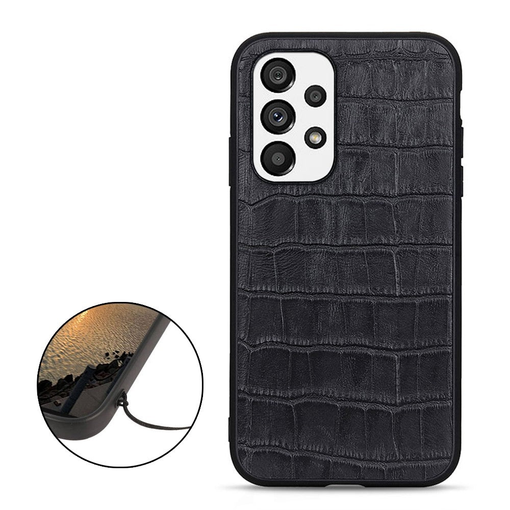 For Samsung Galaxy A73 5G Crocodile Texture Genuine Leather Coating Cover Hybrid PC + TPU Inner Phone Case