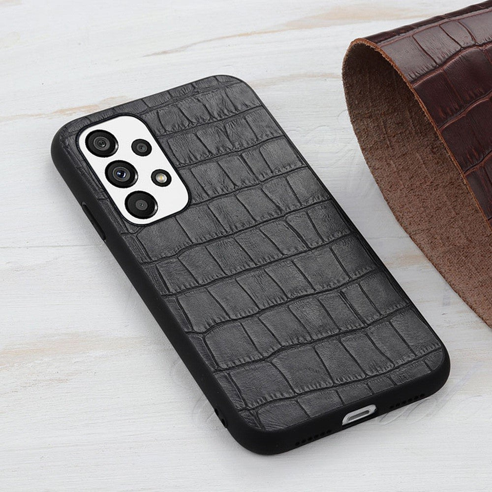 For Samsung Galaxy A73 5G Crocodile Texture Genuine Leather Coating Cover Hybrid PC + TPU Inner Phone Case