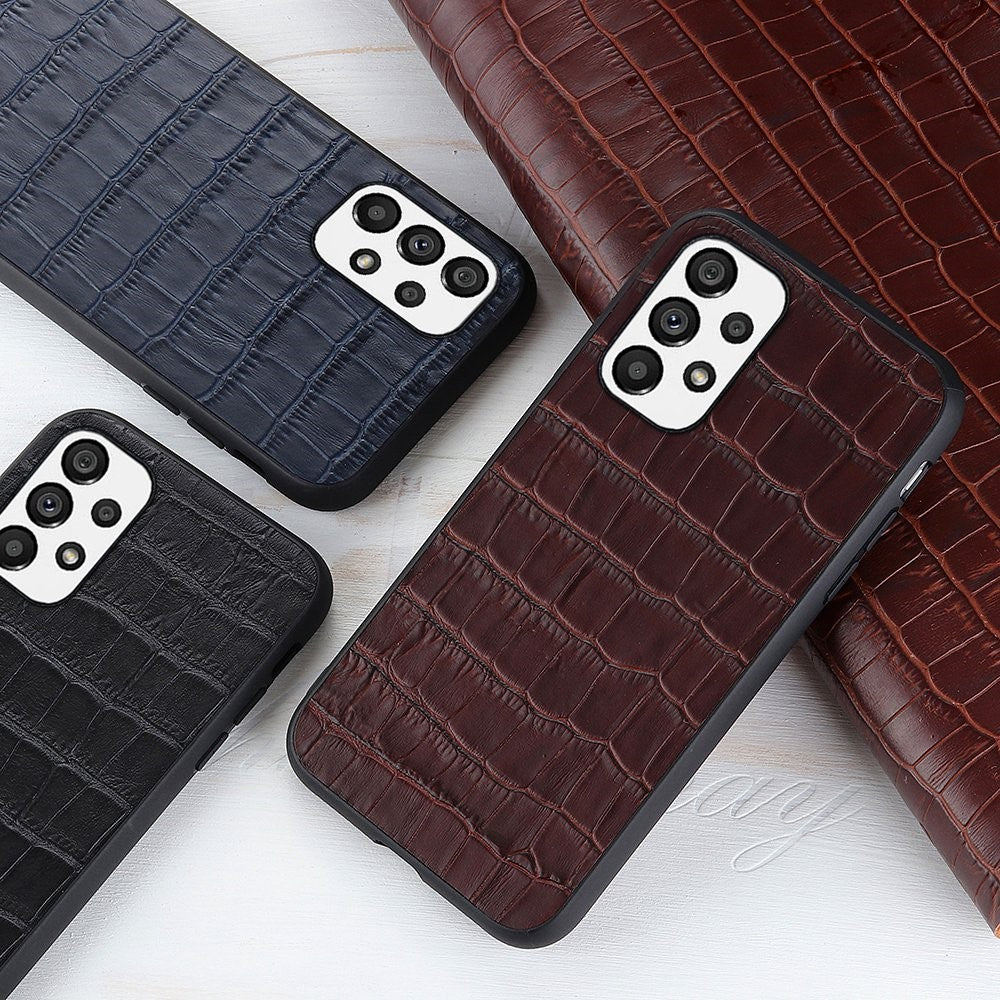 For Samsung Galaxy A73 5G Crocodile Texture Genuine Leather Coating Cover Hybrid PC + TPU Inner Phone Case