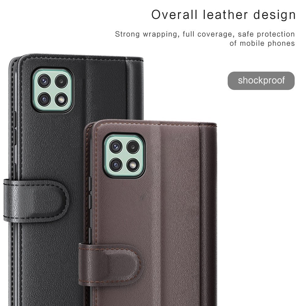Til Samsung Galaxy A22 5G (EU-version) Splitlæder Ægte Læder Fuld Beskyttelse Pung Stand Telefoncover