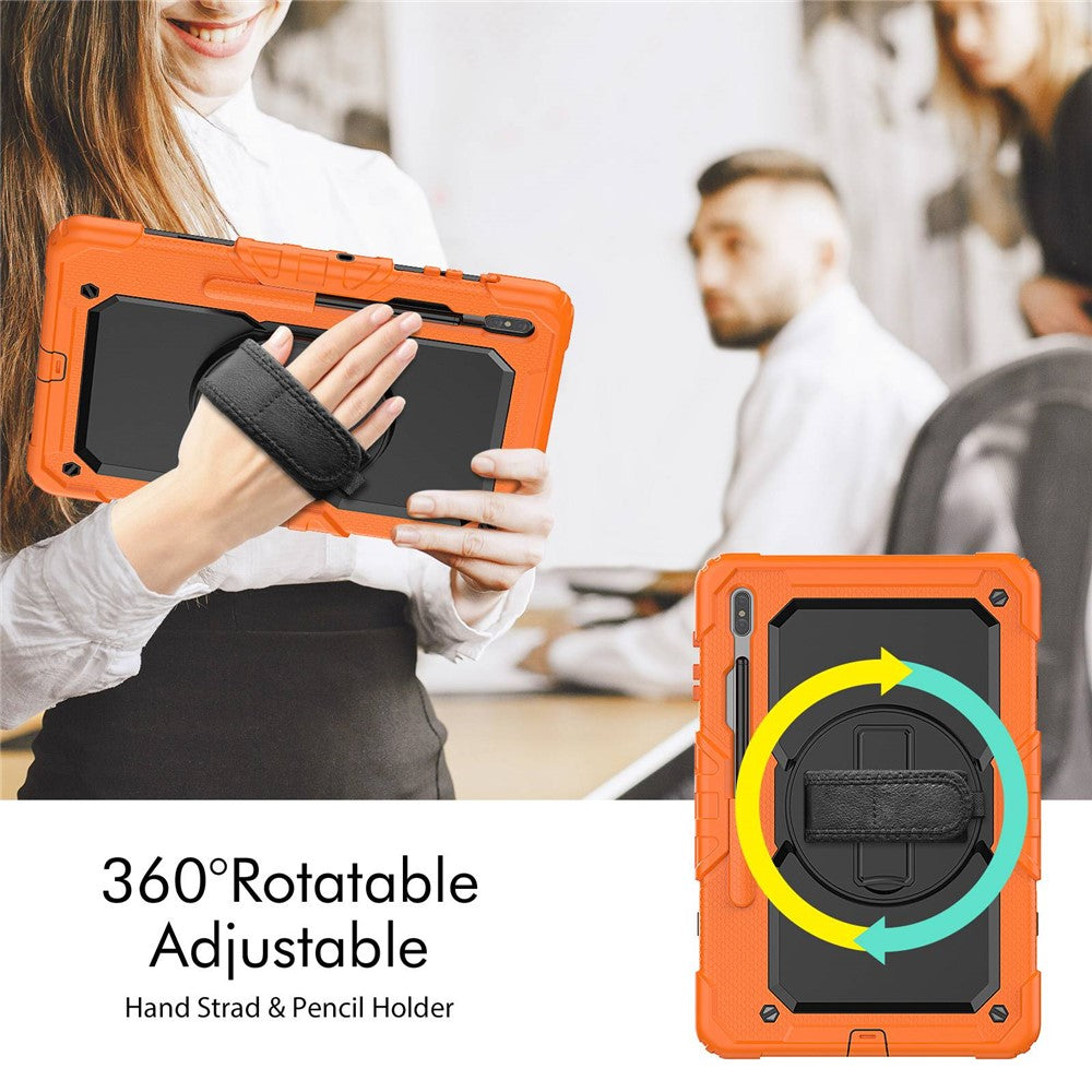 Samsung Galaxy Tab S8+ Wi-Fi SM-X800/5G SM-X806B/SM-X806U/SM-X806N 12,4" (2022) skærmbeskyttende tabletcover i PC + silikone + PET med skulderrem og stander