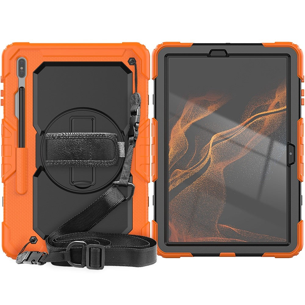 Samsung Galaxy Tab S8+ Wi-Fi SM-X800/5G SM-X806B/SM-X806U/SM-X806N 12,4" (2022) skærmbeskyttende tabletcover i PC + silikone + PET med skulderrem og stander