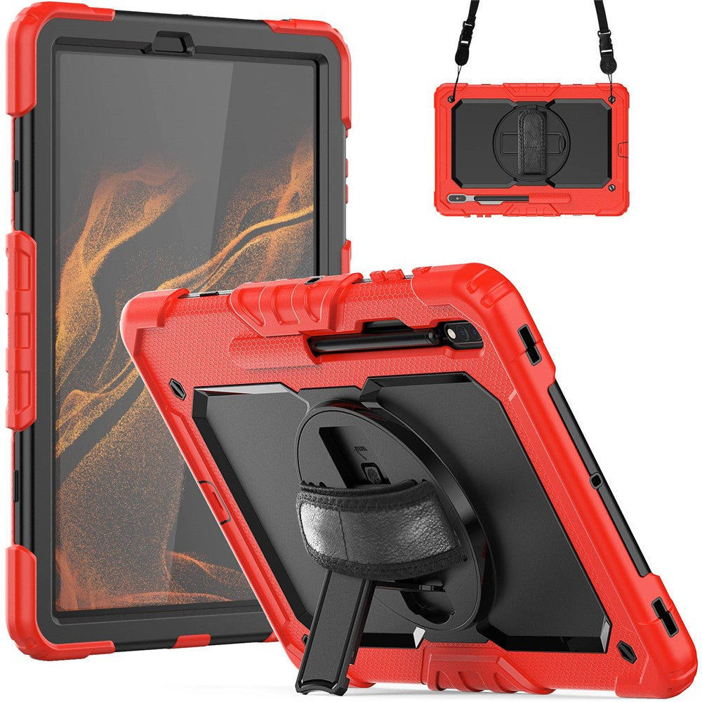 Samsung Galaxy Tab S8+ Wi-Fi SM-X800/5G SM-X806B/SM-X806U/SM-X806N 12,4" (2022) skærmbeskyttende tabletcover i PC + silikone + PET med skulderrem og stander