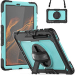 Samsung Galaxy Tab S8+ Wi-Fi SM-X800/5G SM-X806B/SM-X806U/SM-X806N 12,4" (2022) skærmbeskyttende tabletcover i PC + silikone + PET med skulderrem og stander