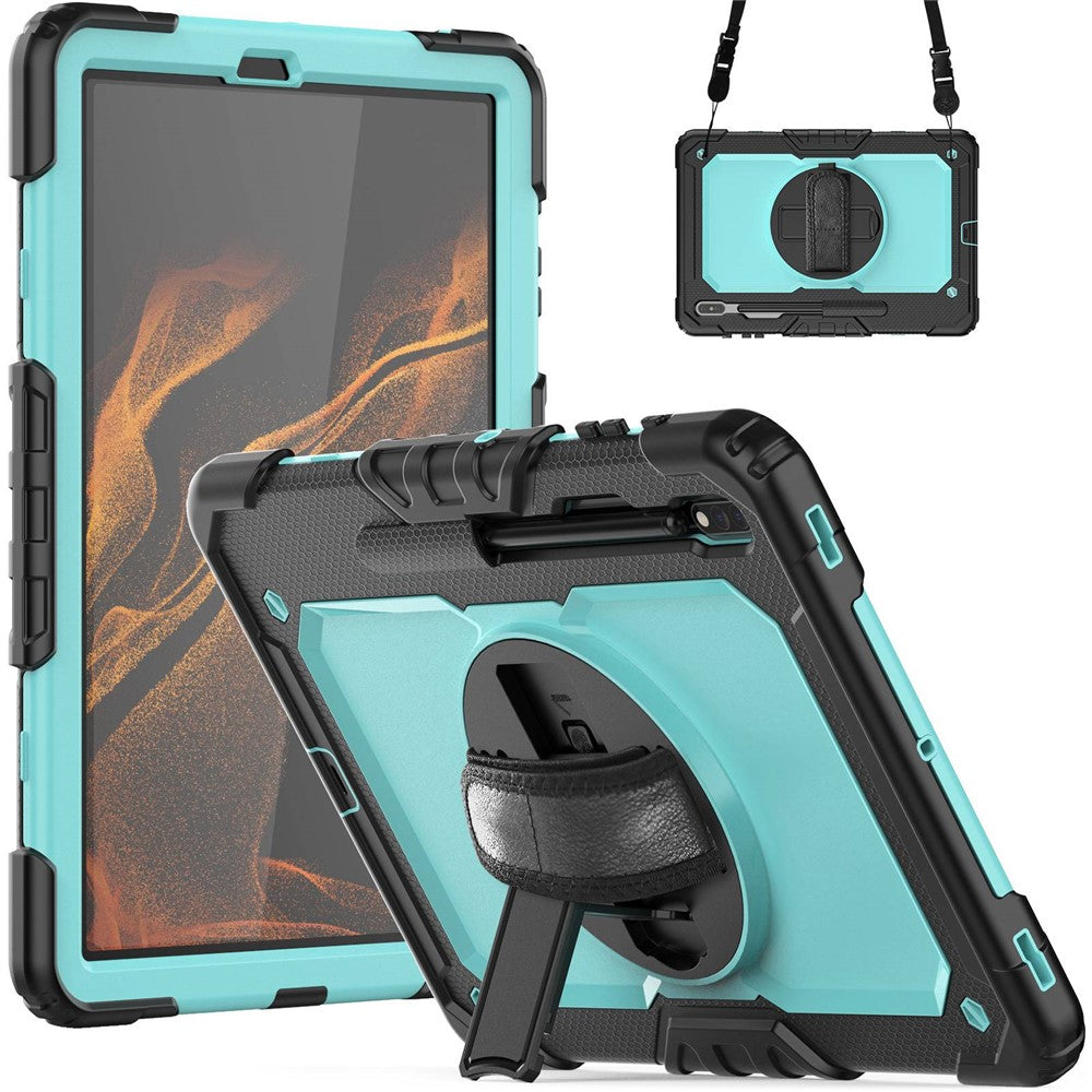 Samsung Galaxy Tab S8+ Wi-Fi SM-X800/5G SM-X806B/SM-X806U/SM-X806N 12,4" (2022) skærmbeskyttende tabletcover i PC + silikone + PET med skulderrem og stander