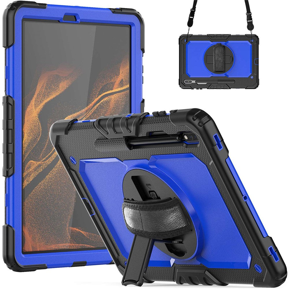 Samsung Galaxy Tab S8+ Wi-Fi SM-X800/5G SM-X806B/SM-X806U/SM-X806N 12,4" (2022) skærmbeskyttende tabletcover i PC + silikone + PET med skulderrem og stander