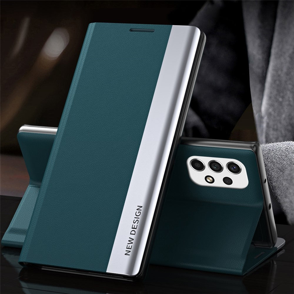 For Samsung Galaxy A23 5G (Global Version) / 4G Anti-fall Stand Design Electroplating PU Leather Protective Cover Phone Case
