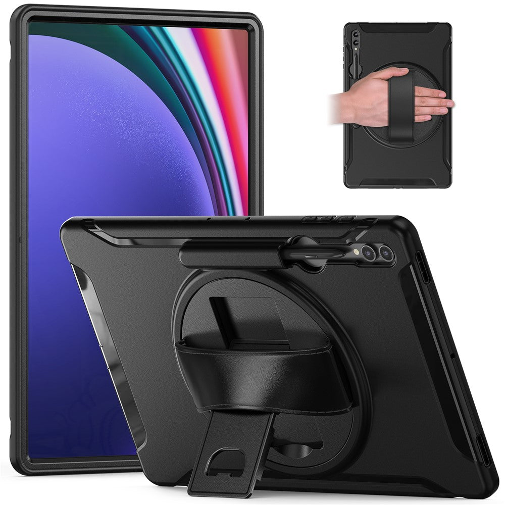Til Samsung Galaxy Tab S8 Ultra X900 / X906 / S9 Ultra 360-graders drejeligt støtteben PC + TPU tablet cover med håndrem