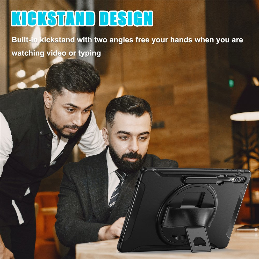 Til Samsung Galaxy Tab S8 Ultra X900 / X906 / S9 Ultra 360-graders drejeligt støtteben PC + TPU tablet cover med håndrem