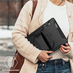 Til Samsung Galaxy Tab S8 Ultra X900 / X906 / S9 Ultra 360-graders drejeligt støtteben PC + TPU tablet cover med håndrem