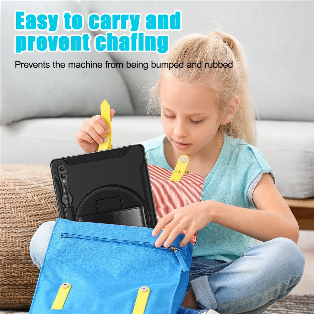 Til Samsung Galaxy Tab S8 Ultra X900 / X906 / S9 Ultra 360-graders drejeligt støtteben PC + TPU tablet cover med håndrem