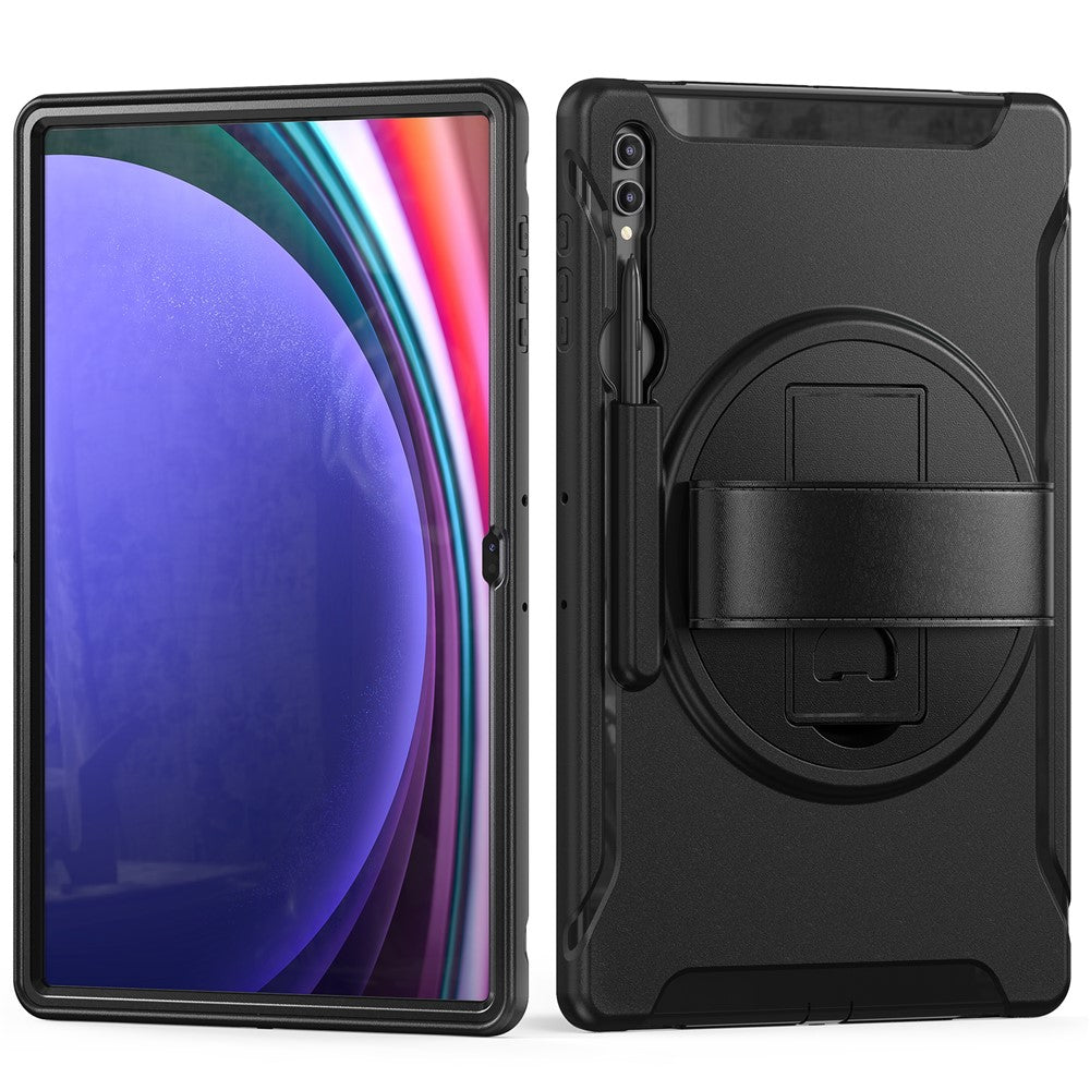 Til Samsung Galaxy Tab S8 Ultra X900 / X906 / S9 Ultra 360-graders drejeligt støtteben PC + TPU tablet cover med håndrem