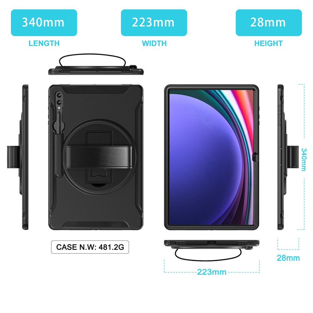 Til Samsung Galaxy Tab S8 Ultra X900 / X906 / S9 Ultra 360-graders drejeligt støtteben PC + TPU tablet cover med håndrem