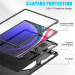 Til Samsung Galaxy Tab S8 Ultra X900 / X906 / S9 Ultra 360-graders drejeligt støtteben PC + TPU tablet cover med håndrem