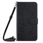 For Samsung Galaxy A03s (165.8mm) (US) PU Leather Case Butterfly and Flower Imprint Stand Wallet Phone Cover with Shoulder Strap