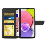 For Samsung Galaxy A03s (165.8mm) (US) PU Leather Case Butterfly and Flower Imprint Stand Wallet Phone Cover with Shoulder Strap