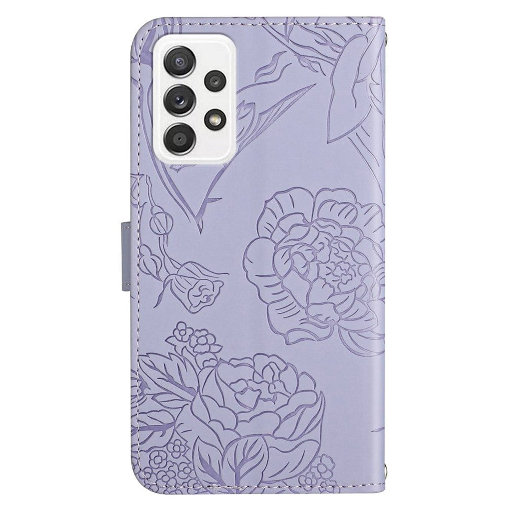 Samsung Galaxy A23 5G (Global Version) / 4G, PU-läderfodral med hudkänsla, mönster med fjärilar och blommor, stativ, plånboksfodral med axelrem