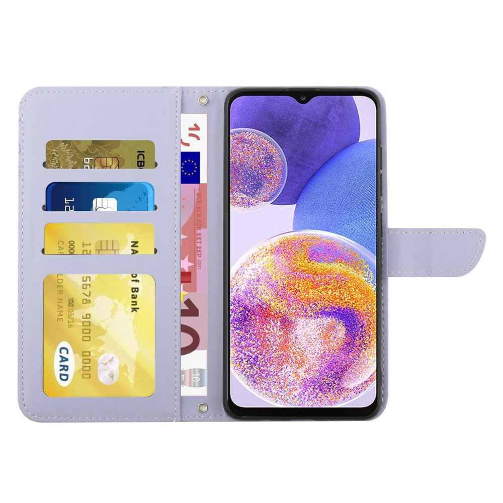 Samsung Galaxy A23 5G (Global Version) / 4G, PU-läderfodral med hudkänsla, mönster med fjärilar och blommor, stativ, plånboksfodral med axelrem