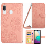 Samsung Galaxy A20e mobilskal Väska Skin-touch PU-läder Mönster Prägling Mönster Design Stativ Plånbok mobilskal med Axelrem