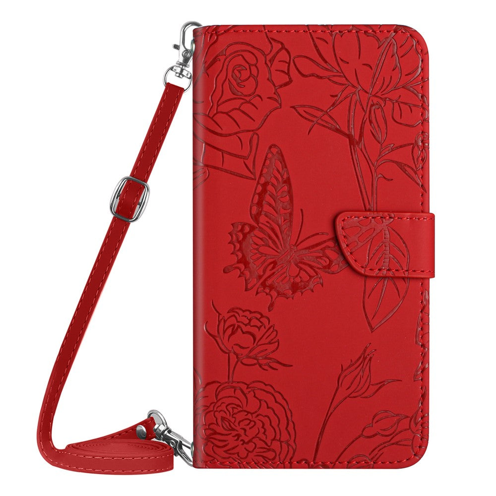 For Samsung Galaxy A20e Phone Shell Bag Skin-touch PU Leather Pattern Imprinting Pattern Design Stand Wallet Phone Cover with Shoulder Strap