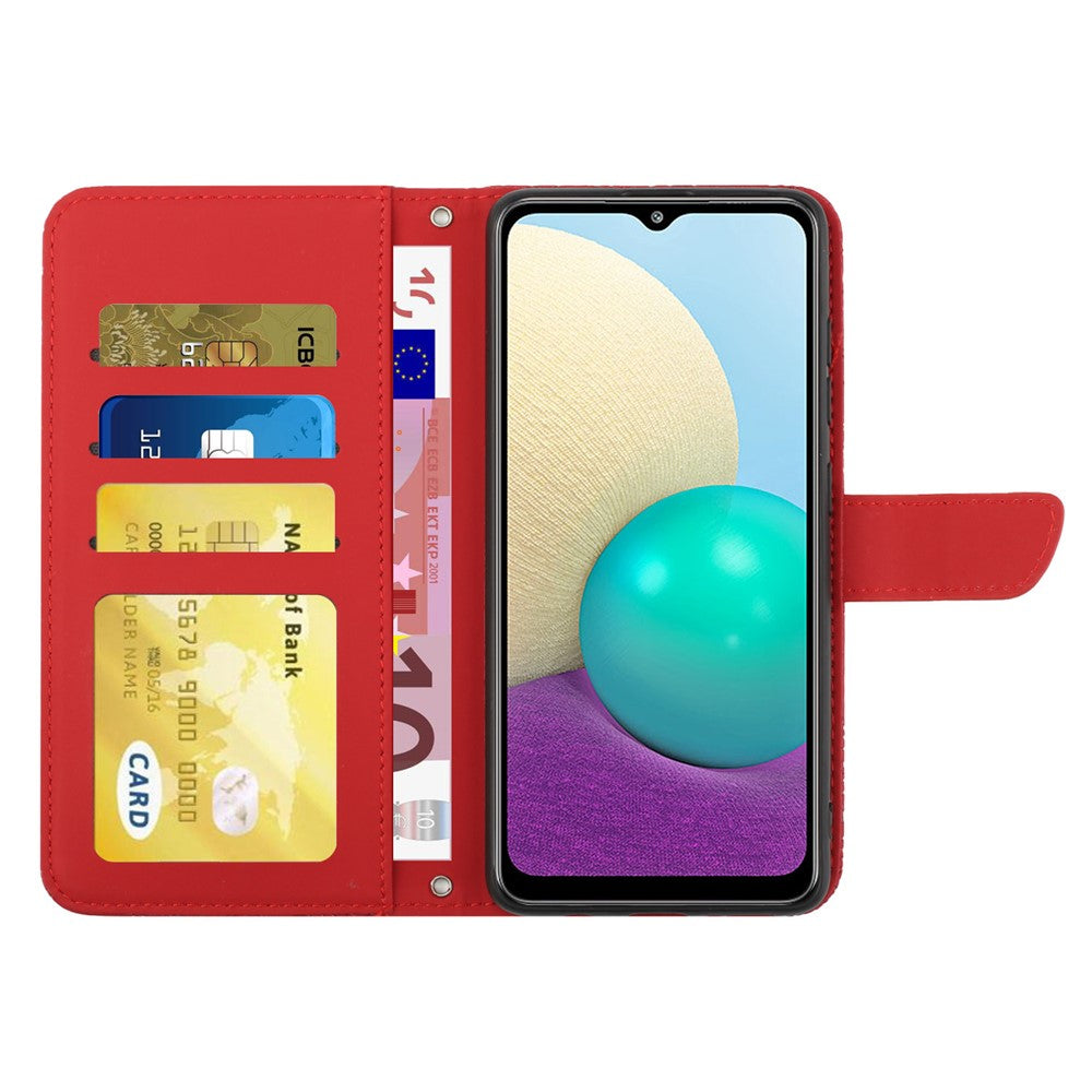For Samsung Galaxy A20e Phone Shell Bag Skin-touch PU Leather Pattern Imprinting Pattern Design Stand Wallet Phone Cover with Shoulder Strap