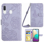 Samsung Galaxy A20e mobilskal Väska Skin-touch PU-läder Mönster Prägling Mönster Design Stativ Plånbok mobilskal med Axelrem