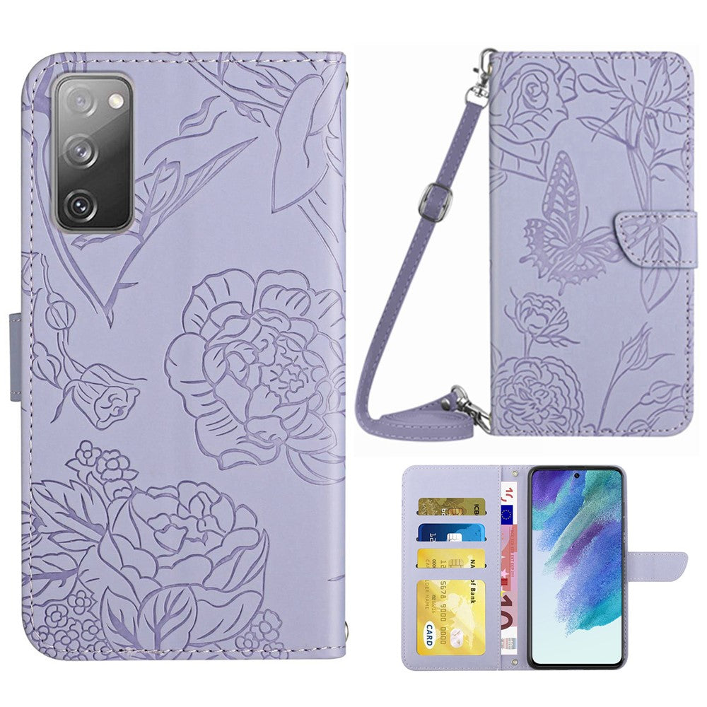 For Samsung Galaxy S20 FE 2022/S20 Lite/S20 FE 5G/4G/S20 FE 2022 Skin-touch Feeling Stand Wallet PU Leather Phone Cover, Pattern Imprinting Design Phone Shell with Shoulder Strap