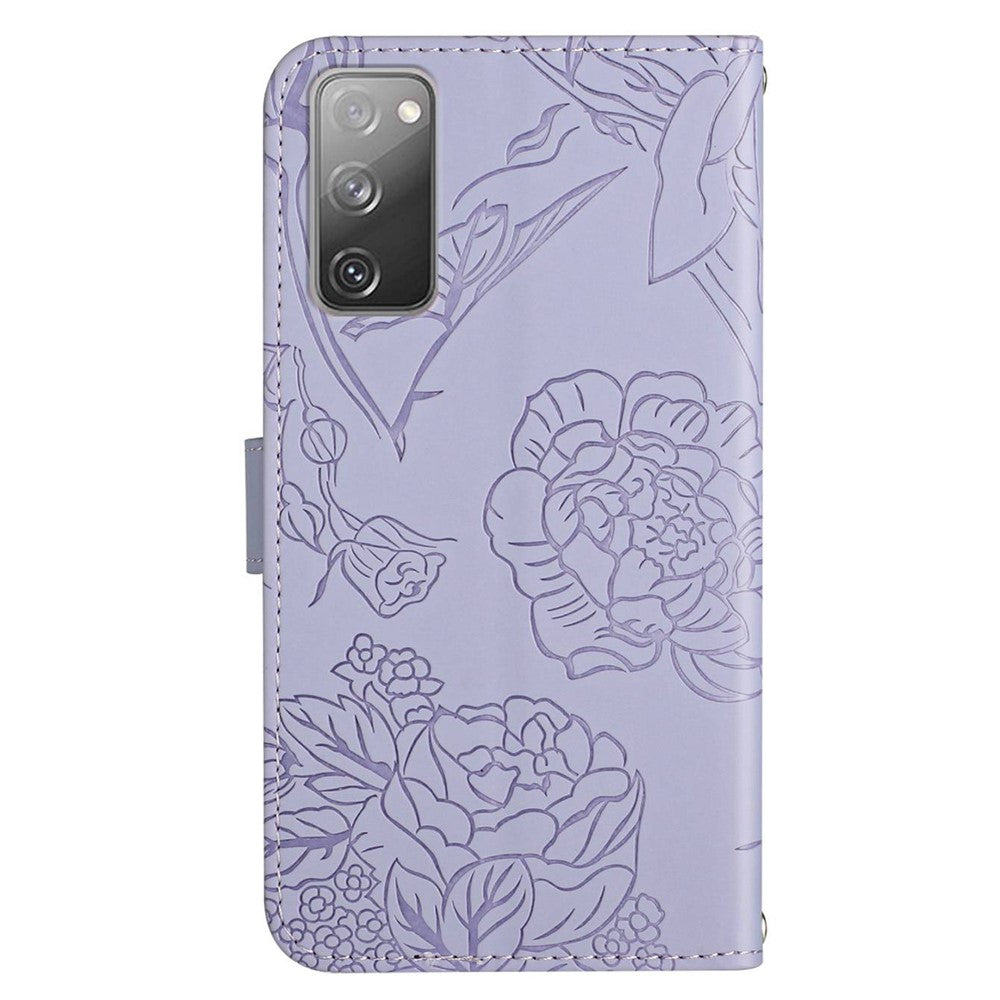 For Samsung Galaxy S20 FE 2022/S20 Lite/S20 FE 5G/4G/S20 FE 2022 Skin-touch Feeling Stand Wallet PU Leather Phone Cover, Pattern Imprinting Design Phone Shell with Shoulder Strap