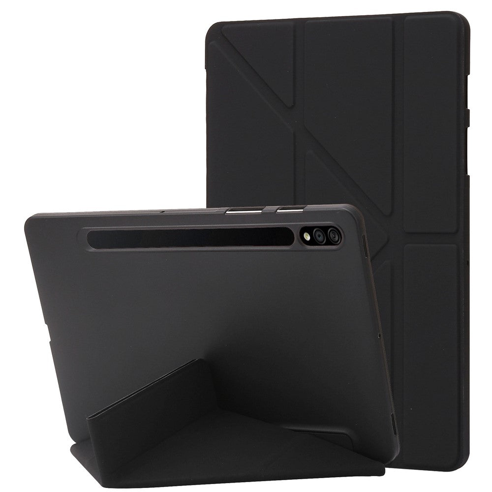 Til Samsung Galaxy Tab S8+ Silikone + Læder V-fold Stander Tablet Etui Auto Vågn/Søvn Funktion Stødsikkert Cover