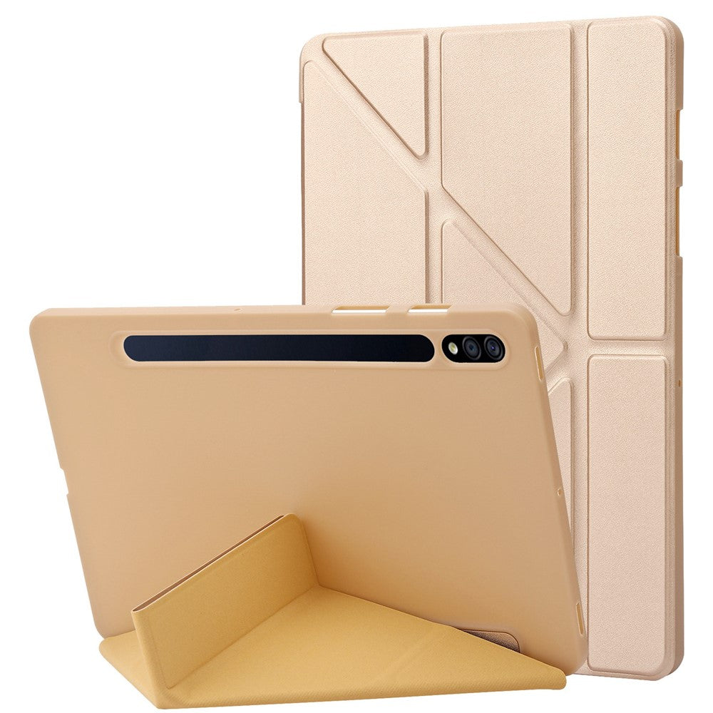 Til Samsung Galaxy Tab S8+ Silikone + Læder V-fold Stander Tablet Etui Auto Vågn/Søvn Funktion Stødsikkert Cover
