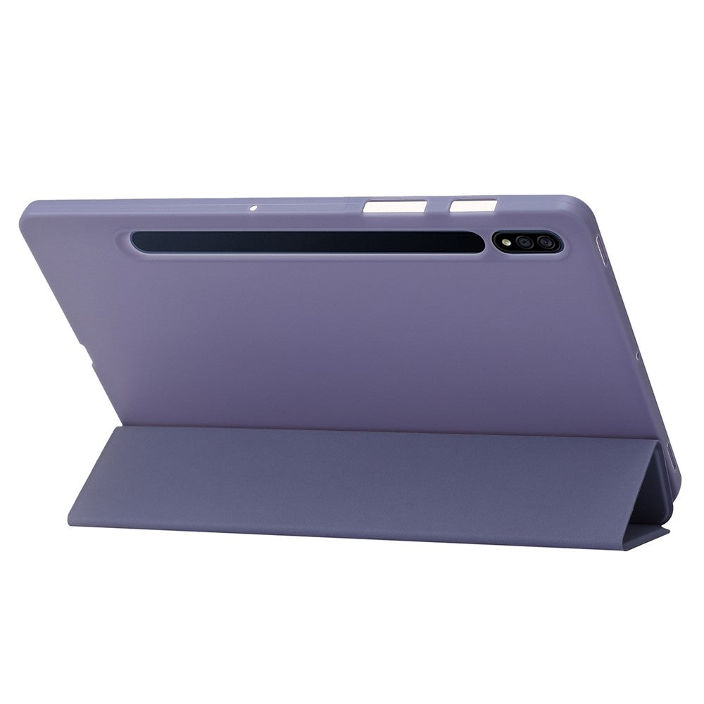 Til Samsung Galaxy Tab S8+ Auto Wake/Sleep-funktion Ridsefri blød silikone+lædercover Tre-fold stander Godt beskyttende tabletetui