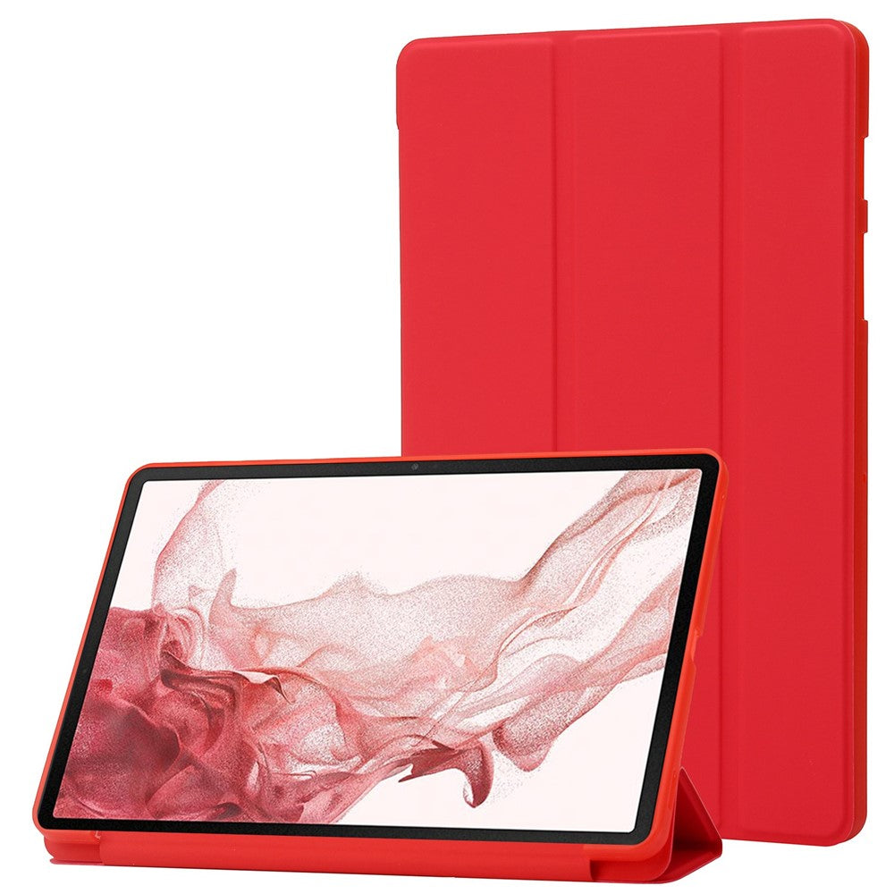 Til Samsung Galaxy Tab S8+ Auto Wake/Sleep-funktion Ridsefri blød silikone+lædercover Tre-fold stander Godt beskyttende tabletetui
