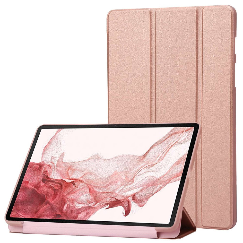 Til Samsung Galaxy Tab S8+ Auto Wake/Sleep-funktion Ridsefri blød silikone+lædercover Tre-fold stander Godt beskyttende tabletetui