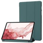 Til Samsung Galaxy Tab S8+ Auto Wake/Sleep-funktion Ridsefri blød silikone+lædercover Tre-fold stander Godt beskyttende tabletetui