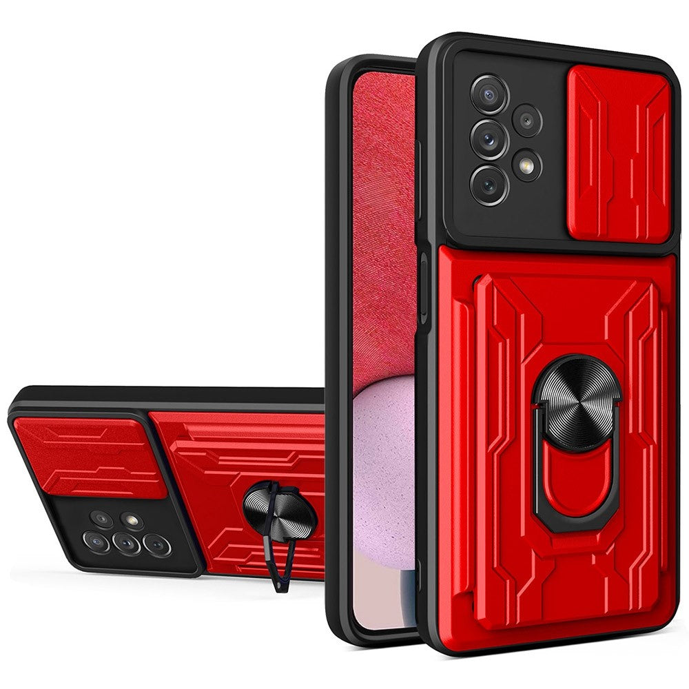 Slide Camera Protection Phone Case for Samsung Galaxy A13 4G, Ring Kickstand PC + TPU Hybrid Cover