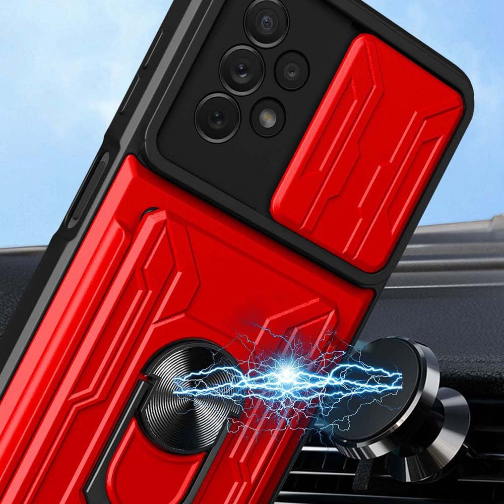 Slide Camera Protection Phone Case for Samsung Galaxy A13 4G, Ring Kickstand PC + TPU Hybrid Cover