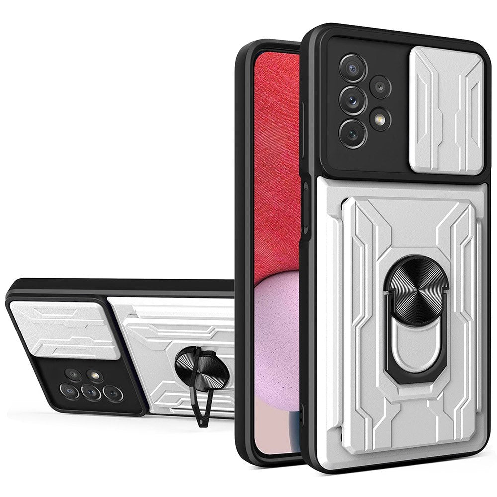 Slide Camera Protection Phone Case for Samsung Galaxy A13 4G, Ring Kickstand PC + TPU Hybrid Cover