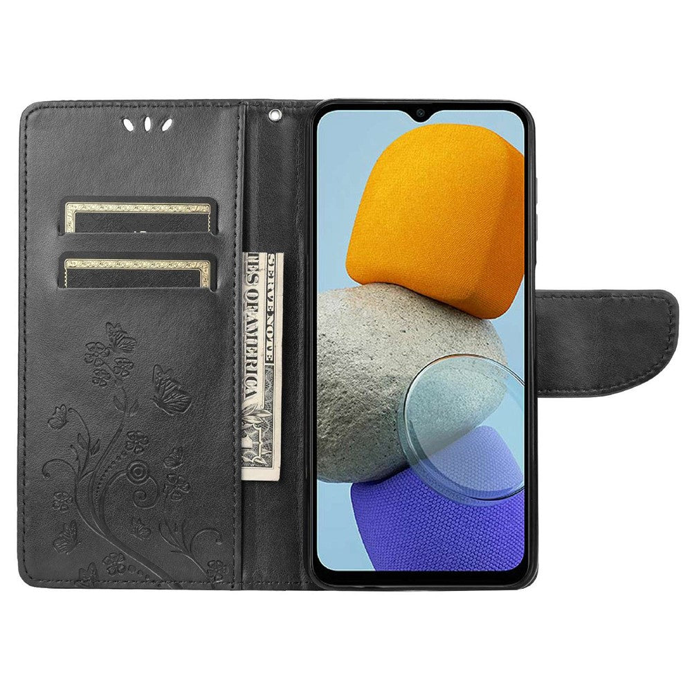 For Samsung Galaxy M23 5G/F23 5G PU Leather Butterfly Flower Imprinted Case Stand Wallet Design Protective Phone Cover