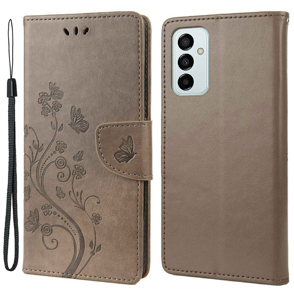 For Samsung Galaxy M23 5G/F23 5G PU Leather Butterfly Flower Imprinted Case Stand Wallet Design Protective Phone Cover
