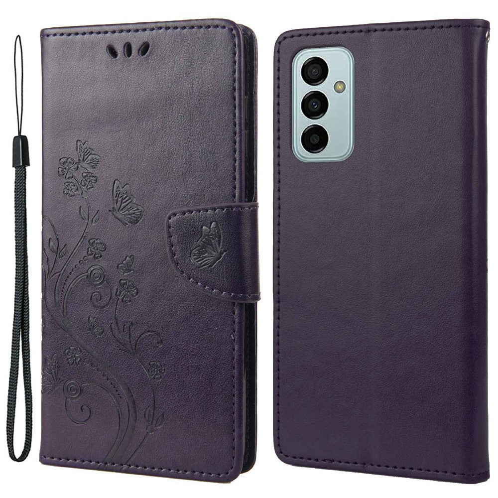 For Samsung Galaxy M23 5G/F23 5G PU Leather Butterfly Flower Imprinted Case Stand Wallet Design Protective Phone Cover