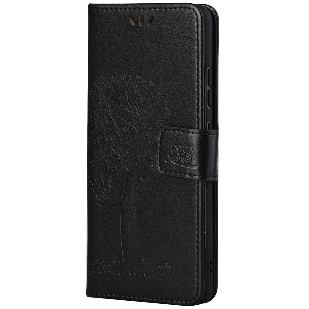 For Samsung Galaxy M23 5G/F23 5G PU Leather Imprinted Owl Tree Pattern Case Folding Stand Wallet Flip Cover with Strap