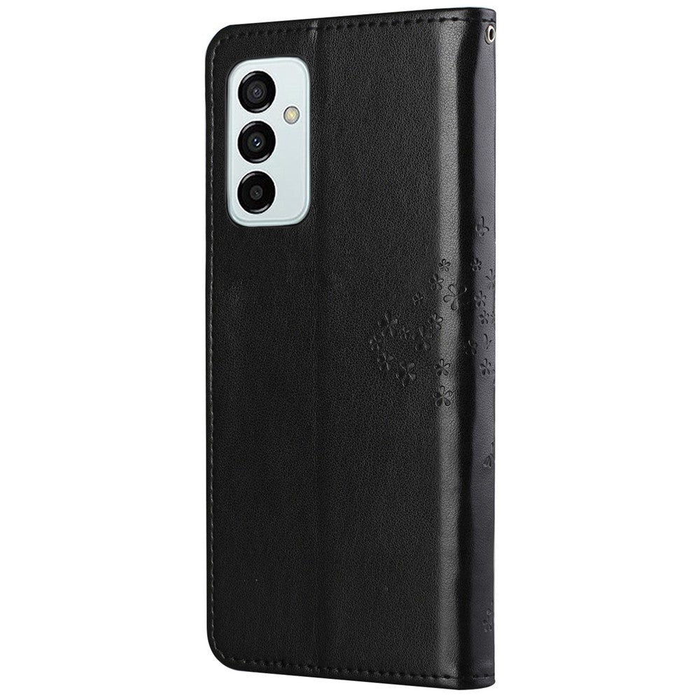 For Samsung Galaxy M23 5G/F23 5G PU Leather Imprinted Owl Tree Pattern Case Folding Stand Wallet Flip Cover with Strap