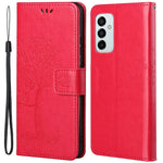 For Samsung Galaxy M23 5G/F23 5G PU Leather Imprinted Owl Tree Pattern Case Folding Stand Wallet Flip Cover with Strap