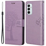 For Samsung Galaxy M23 5G/F23 5G PU Leather Imprinted Owl Tree Pattern Case Folding Stand Wallet Flip Cover with Strap