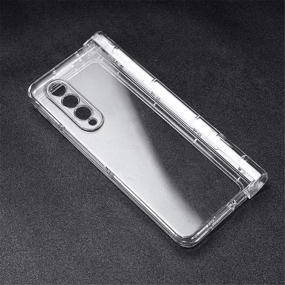 For Samsung Galaxy Z Fold3 5G Folding Transparent Phone Case Full Protection Anti-scratch Cover with Pen Holder