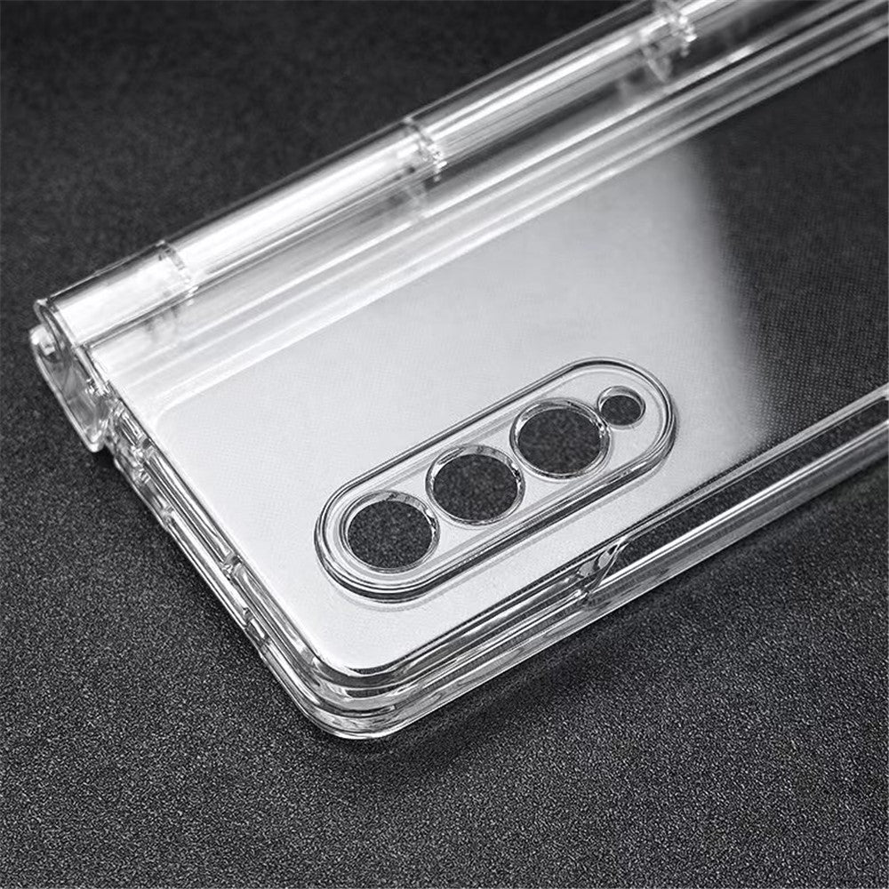For Samsung Galaxy Z Fold3 5G Folding Transparent Phone Case Full Protection Anti-scratch Cover with Pen Holder
