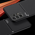 Til Samsung Galaxy A13 4G præget PU-læder telefoncover TPU bagcover med indbygget metalplade