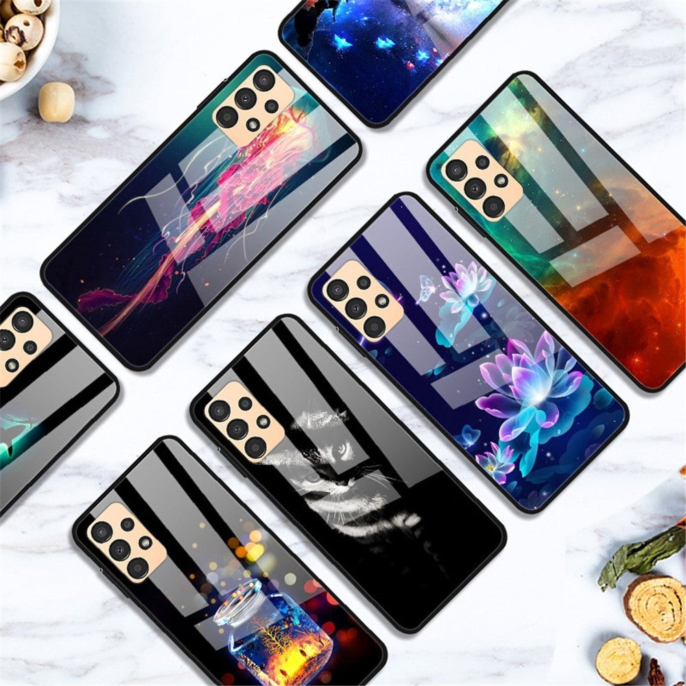 For Samsung Galaxy A23 5G (Global Version) / 4G Colorful Pattern Printing Case Anti-Scratch Tempered Glass Hard PC Back + TPU Shockproof Protective Cover Skin