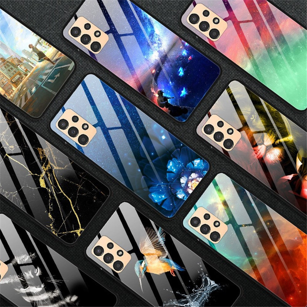 For Samsung Galaxy A23 5G (Global Version) / 4G Colorful Pattern Printing Case Anti-Scratch Tempered Glass Hard PC Back + TPU Shockproof Protective Cover Skin